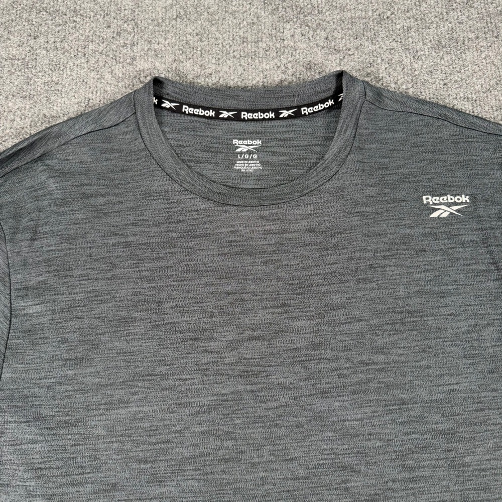 Reebok Mens Gray Heathered Performance Short Sleeve T-Shirt Size L #4100